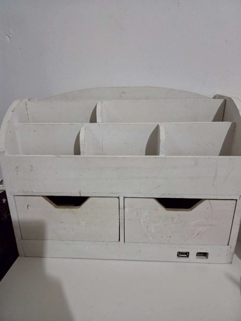 White wooden desk organizer